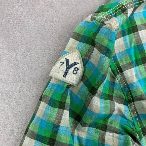 Diesel Mens Shirt XL Green Blue Plaid Button Up Linen Cotton Patches Embroidered - Picture 4 of 11